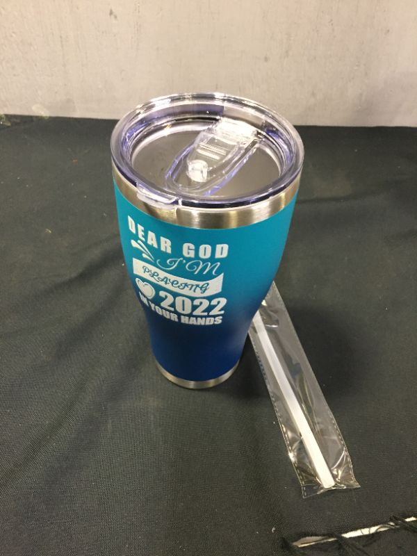 Photo 2 of 30oz Stainless Steel Vacuum Insulated Tumblers with Lid and Straw Blue Gradient | Gift for Friend Family | 2022 in Your Hand
