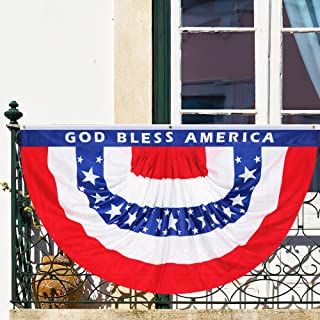 Photo 1 of 3x6 Ft Pleated Fan Flag - 4th of July Decorations USA Bunting Flags - Patriotic Bunting Outdoor, Stars and Stripes Half Fan Flag Canvas Header Brass Grommets for Flag Day Independence Day Memorial Day
