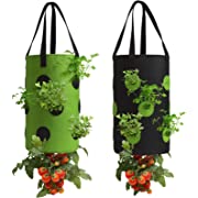 Photo 1 of 2 Pack Black and Green Upside Down Tomato & Herb Planter, Hanging Durable Aeration Fabric Strawberry Planter Bags
