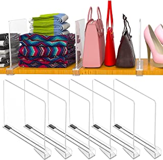 Photo 1 of 6 Pack Closet Shelves, Shelf Dividers, Clear Acrylic Shelf Divider for Closets, Wood Shelf Dividers Purse Organizer Separators, Closet Shelf Organizer for Kitchen Cabinets Storage Clothes Organization
