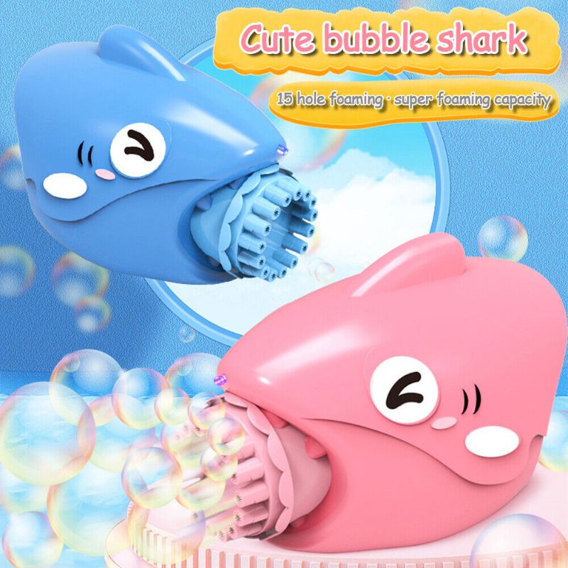 Photo 1 of 15 Hole Electric Shark Bubble Machine Flashing Light Soap Water Bubbles Gun Toys- pink shark 
