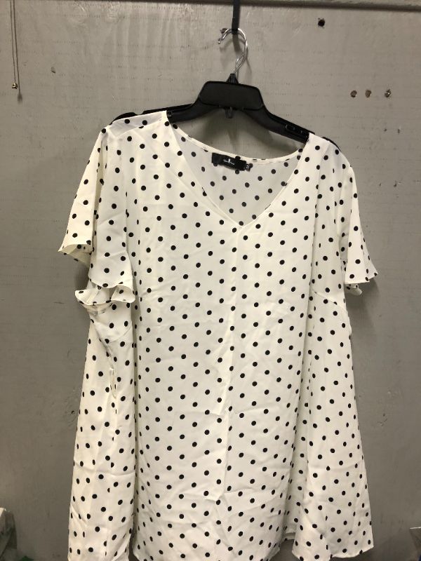 Photo 2 of Agnes Orinda Plus Size Tops for Women V Neck Tie Waist Polka Dots Ruffle Summer Short Sleeve Blouse 3XL
