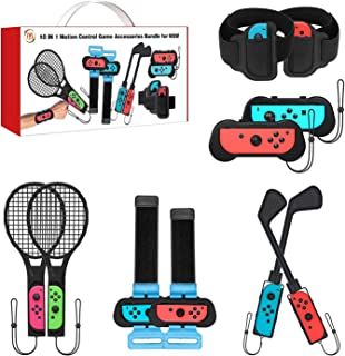 Photo 1 of 2022 Switch Sports Accessories Bundle - Uxilep 10 in 1 Family Accessories Kit for Nintendo Switch Sports Games : Golf Clubs for Mario Golf Super Rush,Just Dance Wrist Bands,Soccer Leg Straps,Joycon Grip Cases And Tennis Rackets
