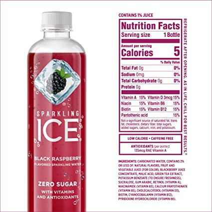 Photo 4 of 2 PACK Sparkling ICE, Black Raspberry Sparkling Water, Zero Sugar Flavored Water, with Vitamins and Antioxidants, Low Calorie Beverage, 17 fl oz Bottles (Pack of 24) BB 8/08/22
