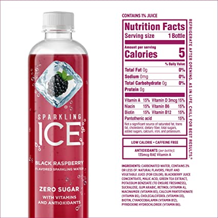 Photo 3 of 2 PACK Sparkling ICE, Black Raspberry Sparkling Water, Zero Sugar Flavored Water, with Vitamins and Antioxidants, Low Calorie Beverage, 17 fl oz Bottles (Pack of 24) - BB 8/08/22