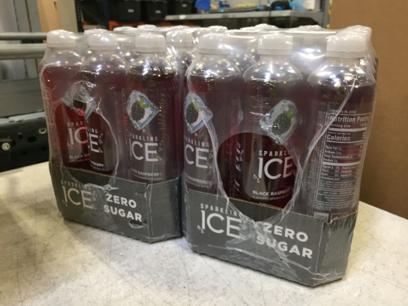 Photo 2 of 2 PACK Sparkling ICE, Black Raspberry Sparkling Water, Zero Sugar Flavored Water, with Vitamins and Antioxidants, Low Calorie Beverage, 17 fl oz Bottles (Pack of 24) - BB 8/08/22