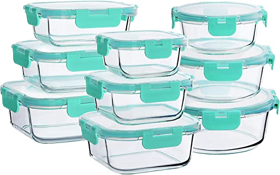 Photo 1 of Bayco Glass Food Storage Containers with Lids, [18 Piece] Glass Meal Prep Containers, Airtight Glass Lunch Bento Boxes, BPA-Free & Leak Proof (9 lids & 9 Containers)
