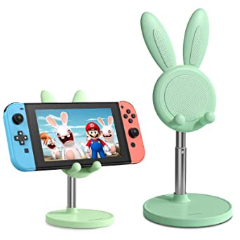 Photo 1 of Switch Stand for Nintendo, OATSBASF Adjustable Cute Bunny Phone Stand for Desk, Kawaii Phone Holder Stand, Compatible with All Mobile Phones, iPhone, Kindle, iPad, Switch, Tablets (Green)
