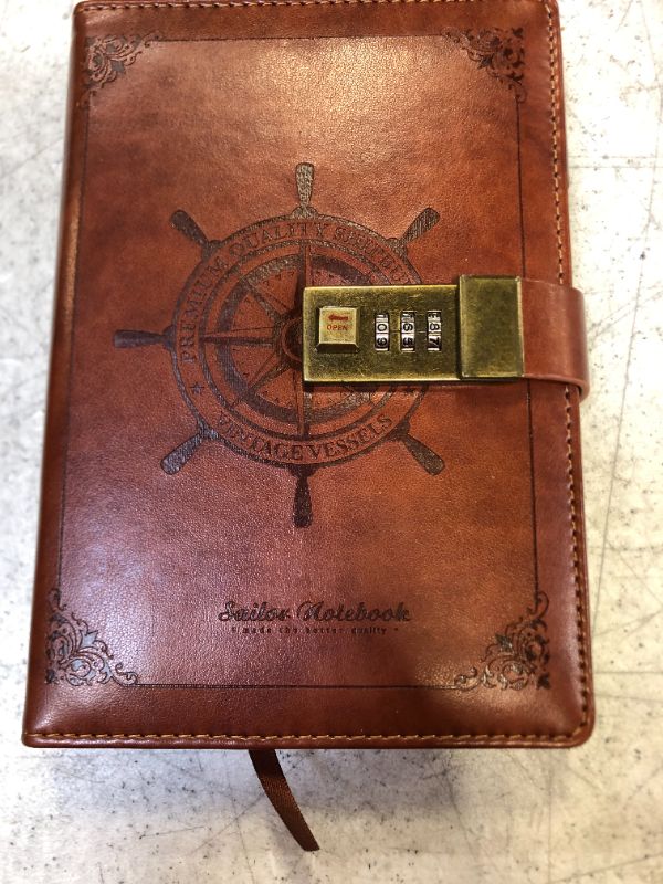 Photo 2 of B6 Journal Vintage Brown Rudder Leather Journal Diary Notebook Three-Digit Password Combination Lock Creative Stationery (Brown)