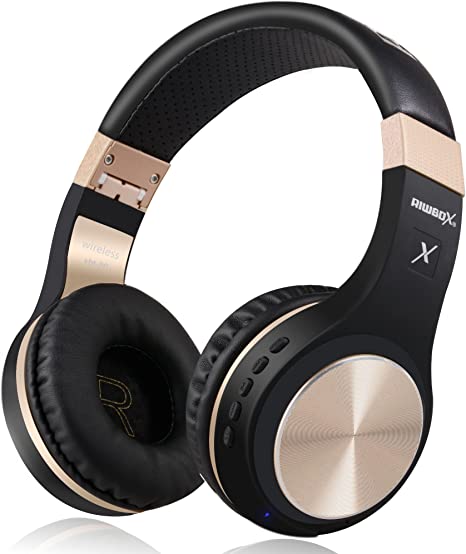 Photo 1 of Bluetooth Headphones, Riwbox XBT-80 Folding Stereo Wireless Bluetooth Headphones Over Ear with Microphone and Volume Control, Wireless and Wired Headset for PC/Cell Phones/TV/ipad (Black Gold)