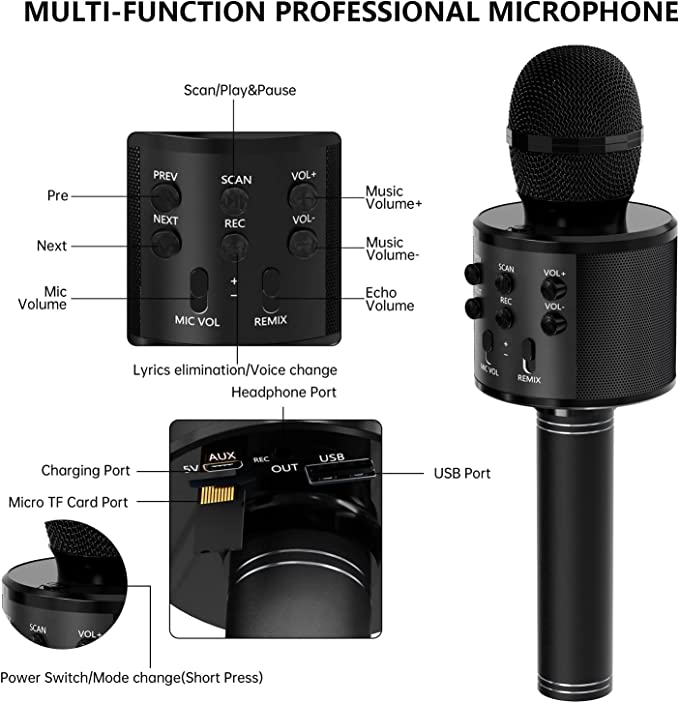 Photo 1 of GIFTMIC Kids Microphone for Singing, Wireless Bluetooth Karaoke Microphone for Adults, Portable Handheld Karaoke Machine, Toys for Boys and Girls Gift for Birthday Party (Black)