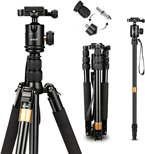 Photo 1 of AFAITH Q668S Professional Camera Tripod Ultra Compact and Lightweight Aluminum Digital DSLR Video Camera Tripod Monopod & Ball Head