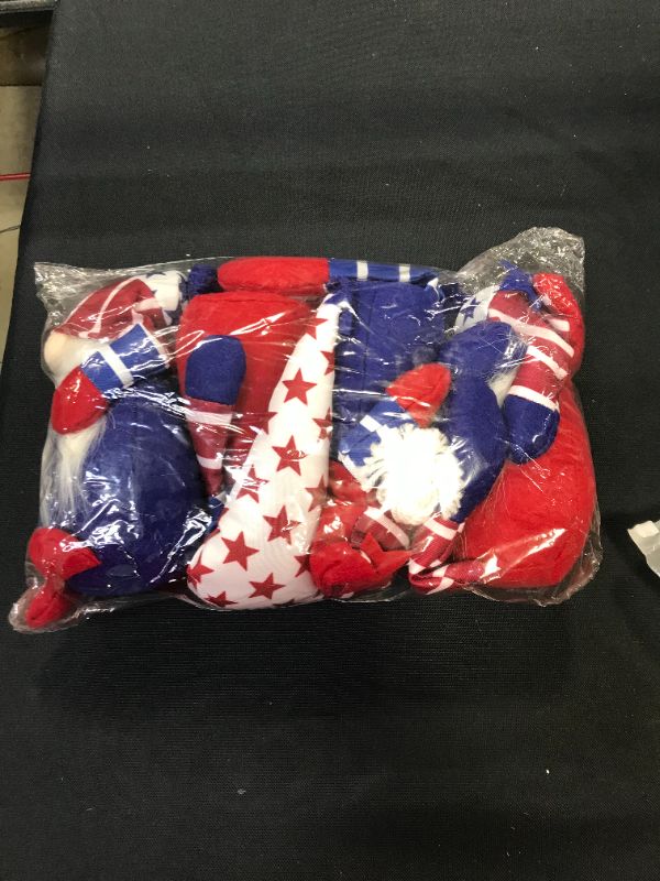 Photo 1 of 4 Pieces 4th of July Patriotic Gnomes Independence Day Gnome Dolls Decorations Handmade Plush Swedish Tomte for Memorial Day Living Room Party Desktop Decor