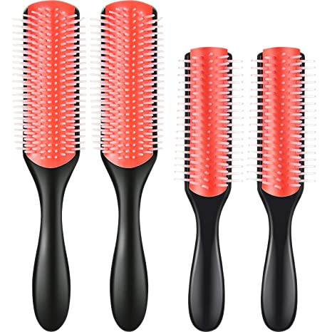 Photo 1 of 4 Pieces Row Styling Brush Set, Include 2 Pieces Large 9-Row Cushion Nylon Bristle and 2 Pieces Small 5 Row Styling Brush Removable Classic Styling Brush Curly Hair Brush