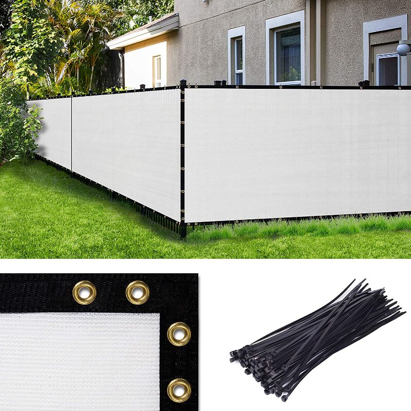 Photo 1 of Amgo Custom Made 4' x 12' Custom Made Size White Fence Privacy Screen Windscreen,with Bindings & Grommets, Heavy Duty Commercial 90% Blockage, Cable Zip Ties Included (Available for Custom Sizes)
