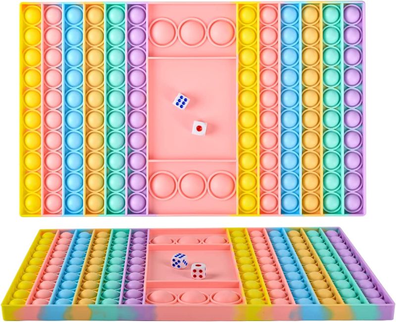 Photo 1 of Big Pop Game Fidget Toy with Dice, Jumbo Rainbow Chess Board Huge Push Bubble Popper Sensory Toys to Play with Friends, Large Silicone Stress Relief Toy Gifts for Kid Adult Parent-Child Time(Macaron)

