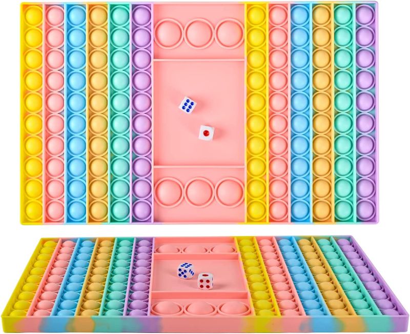 Photo 1 of Big Pop Game Fidget Toy with Dice, Jumbo Rainbow Chess Board Huge Push Bubble Popper Sensory Toys to Play with Friends, Large Silicone Stress Relief Toy Gifts for Kid Adult Parent-Child Time(Macaron)
