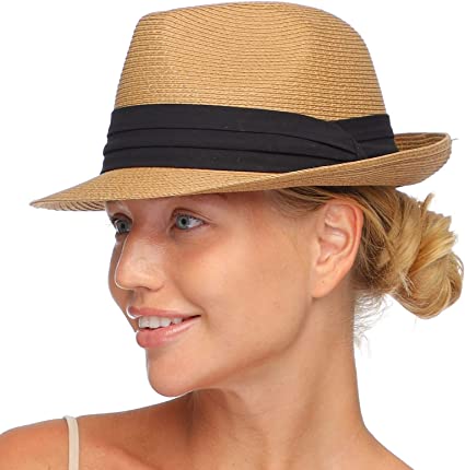 Photo 1 of 
FURTALK Fedora Straw Sun Hat for Men Women Foldable Roll Up Short Brim Trilby Hat Panama Beach Hat UPF 5 SIZE M