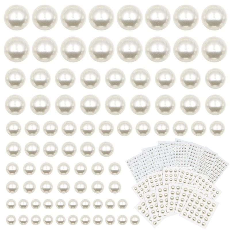 Photo 1 of 1290 PCS Pearl Stickers, Flat Back Pearls for Crafts, Self Adhesive Pearl Stickers for Face Makeup Nail Art DIY Phone Shoes Hats Embellishments Home Decor, 4mm/5mm/6mm/8mm/10mm
