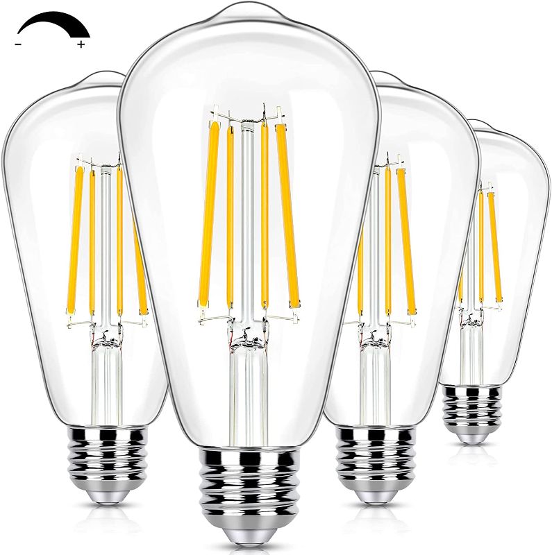 Photo 1 of Dimmable Vintage LED Edison Light Bulbs 100W Equivalent, 8W ST58 Soft White 3000K 1200Lumens ST19 Antique LED Filament Bulbs, E26 Base, Clear Glass, CRI90+, Great for Home Bathroom Kitchen(4 Pack)
