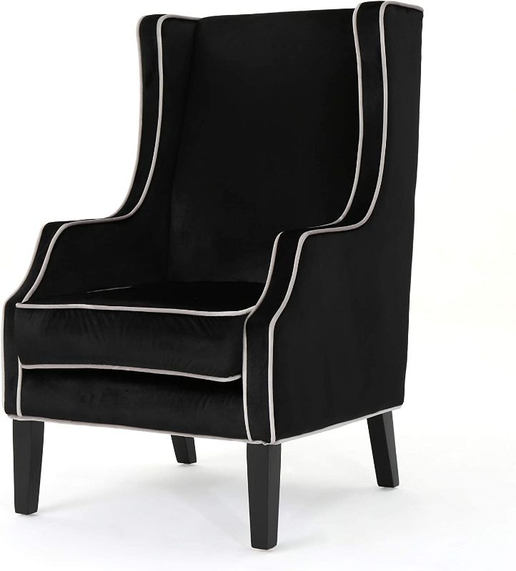 Photo 1 of Christopher Knight Home Eddison Traditional Velvet Two-Toned Club Chair with Accent Piping, Black / Pearl / Espresso
