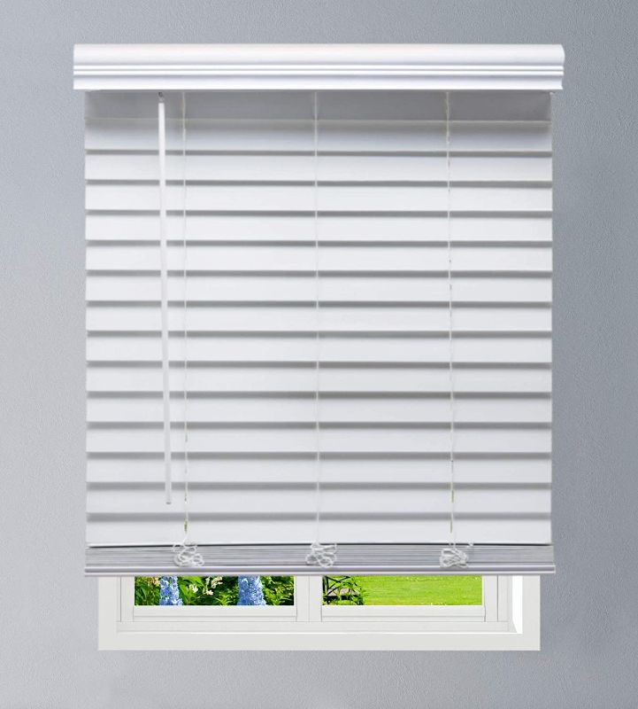 Photo 1 of Linen AVENUE Cordless Faux Wood Blind White 23 1/2 W x 48 H, Outside Mount
