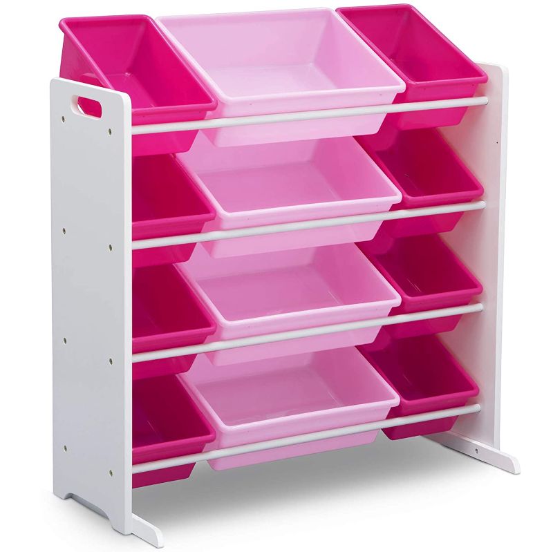 Photo 1 of Delta Children Kids Toy Storage Organizer with 12 Plastic Bins - Greenguard Gold Certified, White/Pink
