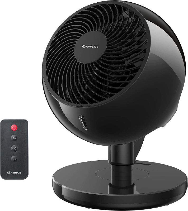 Photo 1 of AIRMATE Air Circulator Fan with 10 Speeds, 120° Oscillating Table Fan with Remote, 12in Desk Fan with DC Powerful Airflow, Silent Vortex Fan 30dB Noise, Portable Desktop Cold Air Fan for Bedroom, Home, Whole Room [Black]
