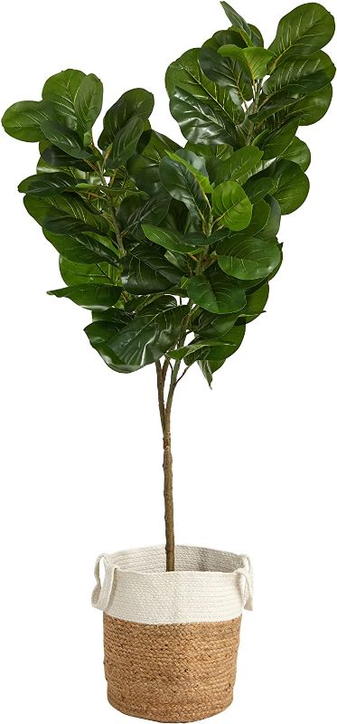 Photo 1 of 6ft. Fiddle Leaf Fig Artificial Tree in Handmade Natural Jute and Cotton Planter

