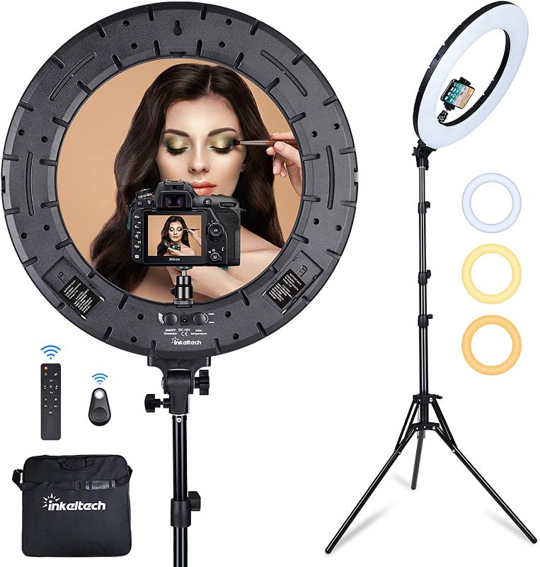 Photo 1 of Inkeltech Ring Light - 18 inch 60 W Dimmable LED Ring Light Kit with Stand - Adjustable 3000-6000 K Color Temperature Lighting for Vlog, Makeup, YouTube, Camera, Photo, Video - Control with Remote