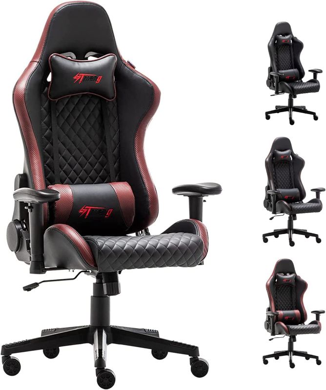 Photo 1 of Dvenger Video Game Chairs, Ergonomic Office Chairs, Leather Reclining High Back Computer Office Chair Swivel with Lumbar Support Headrest Comfortable Gaming Chairs for Adults Gamer Teens, Red
