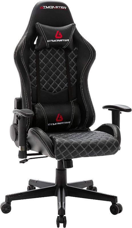 Photo 1 of GTMONSTER Racing Style Video Gaming Chair, Reclining Ergonomic Leather Office Computer Game Chair, Swivel Gaming Chairs, (Black)
