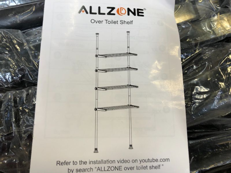 Photo 2 of ALLZONE Bathroom Organizer, Over The Toilet Storage, 4-Tier Adjustable Wood Shelves for Small Rooms, Saver Space Rack, 92 to 116 Inch Tall, Narrow Cabinet,Black
