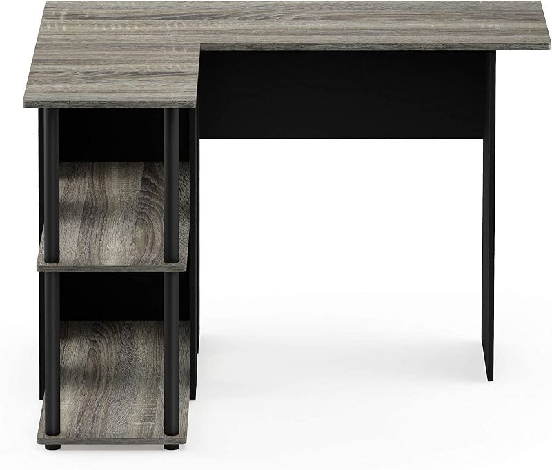 Photo 1 of FURINNO Abbott L-Shape Desk with Bookshelf, French Oak Grey/Black,