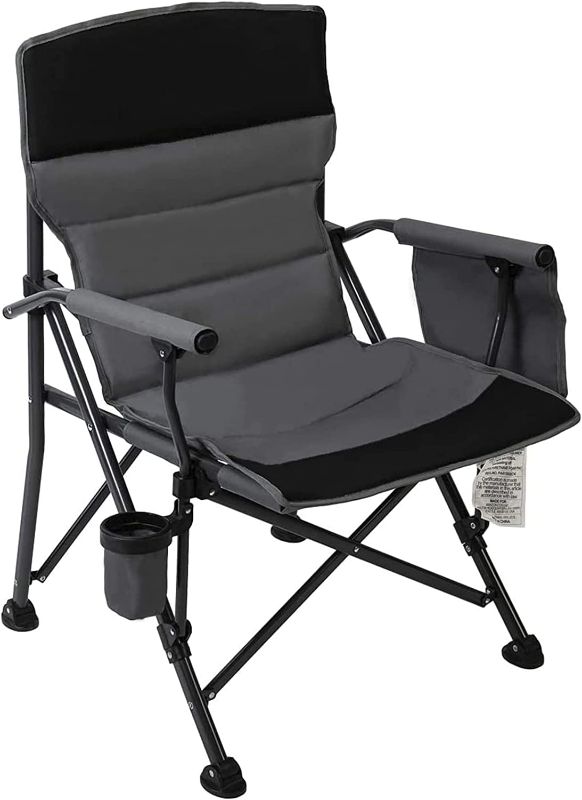 Photo 1 of *****DAMAGE ON OUTSIDE PACKAGING****6Pacific Pass Camping Chair Heavy Duty Padded Chair, 400lbs Capacity, Folding Sports High Back Chair with Storage Bag & Cup Holder for Camping, Fishing, Hiking, Outdoor, Carry Bag Included