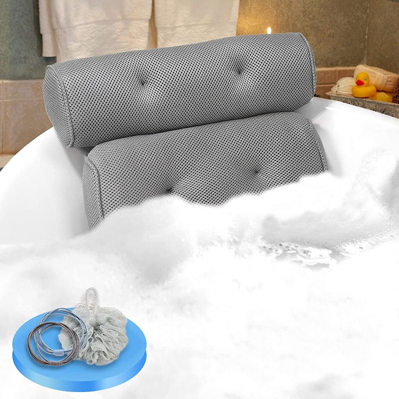 Photo 1 of PJYban Bath Pillow, Bathtub Pillow for Tub with 6 Non-Slip Suction Cups for Head, Neck and Back Support, Extra Thick and Soft Air Mesh Spa Pillow for Bath, Machine Washable, fits All Bathtub
