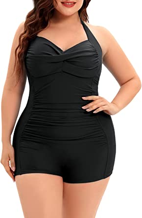 Photo 1 of Century Star Plus Size Swimsuit for Women Tummy Control Boy-Leg One Piece Swimsuit Women's Vintage Push Up Bathing Suits
Size 5X