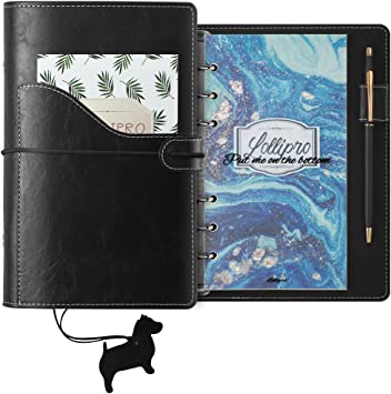 Photo 1 of lollipro Writing Journal (7.48×4.84 Inch) 6 Ring PU Leather Refillable Planner Smal A6 Binder Notebook, Pocket in Front Design for Max 6.7Inch Phone with Line Filler Paper and Pen Holder, Black
