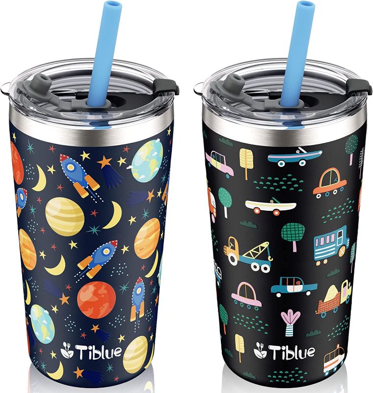 Photo 1 of 12 OZ Kids Cup - 2 Pack Spill Proof Vacuum Stainless Steel Insulated Tumbler for Toddlers Girls Boys - BPA FREE Smoothie Drinking Cup Baby Sippy Cup with Leak Proof Lid & Silicone Straw with Stopper
