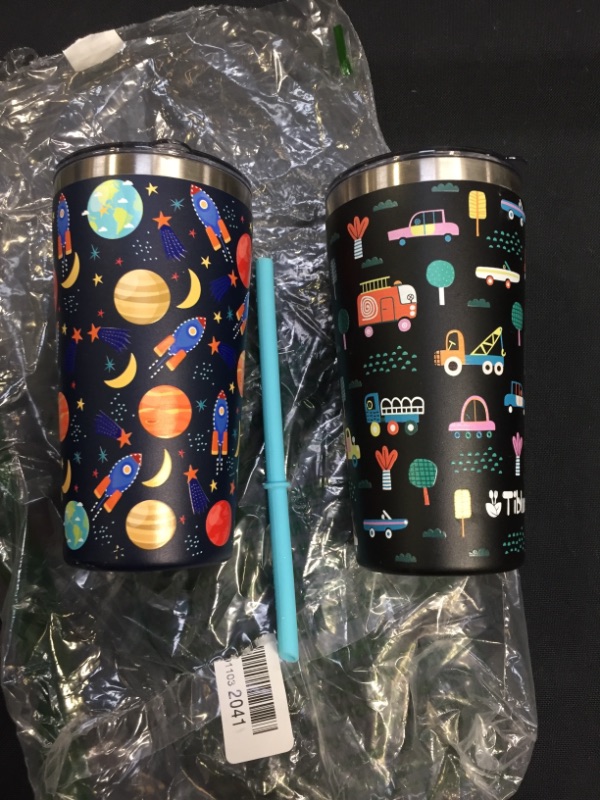 Photo 2 of 12 OZ Kids Cup - 2 Pack Spill Proof Vacuum Stainless Steel Insulated Tumbler for Toddlers Girls Boys - BPA FREE Smoothie Drinking Cup Baby Sippy Cup with Leak Proof Lid & Silicone Straw with Stopper
