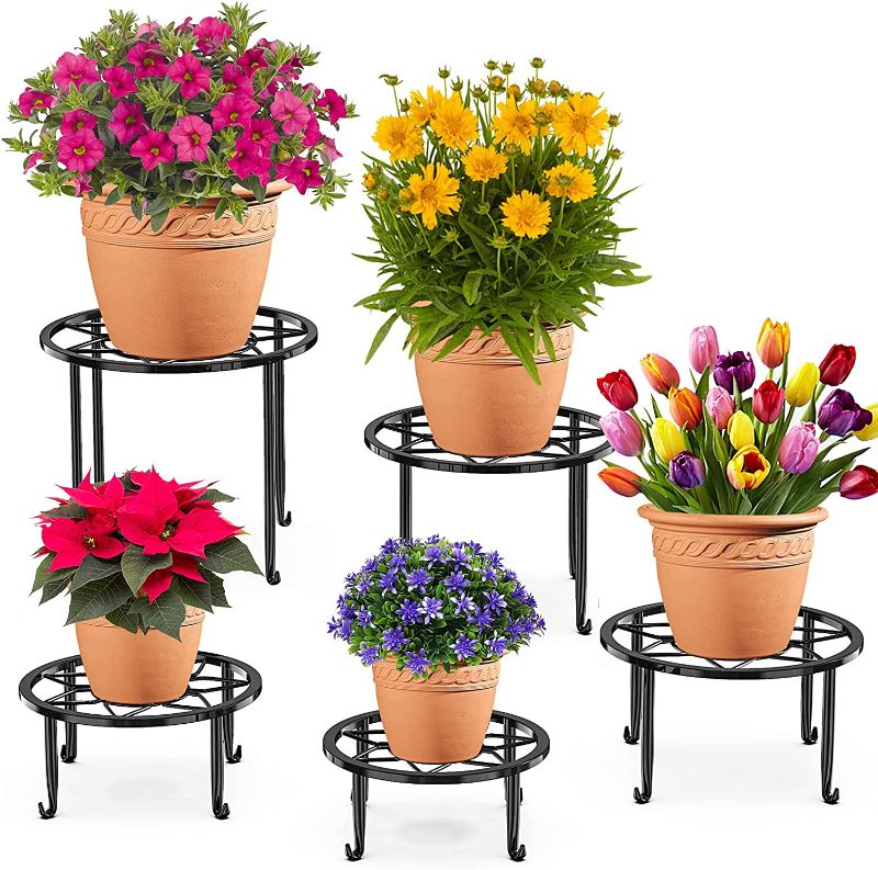 Photo 1 of 5 Pack Metal Plant Stands,Heavy Duty Potted Holder for Flower Pot,Indoor Outdoor Metal Rustproof Iron Garden Container Round Supports Rack for Planter
