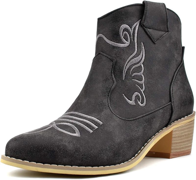 Photo 1 of 100FIXEO Women Chunky Mid Heel Zip Up Western Cowboy Ankle Boots Comfort Booties 11
