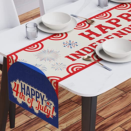 Photo 1 of 4th of July Decorations Table Runners 13x72 Inches Long, Fourth of July Decor for The Home Indoor Outdoor Party Decoration, Independence Day Home Table Decoration Burlap Tablecloth - FACTORY SEAL
