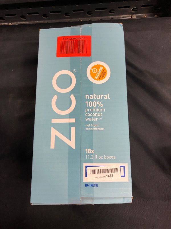 Photo 2 of ZICO 100% Coconut Water Drink - 18 Pack, Natural Flavored - No Sugar Added, Gluten-Free - 330ml / 11.2 Fl Oz - Supports Hydration with Five Naturally Occurring Electrolytes - Not from Concentrate - FACTORY SEAL
EXP SEPT 15, 2022