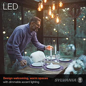 Photo 2 of LEDVANCE Sylvania LED Vintage Filament G30 Globe Light Bulb, 60W = 6.5W, Medium Base, Dimmable, Amber Glow - 2 Pack (40191)
