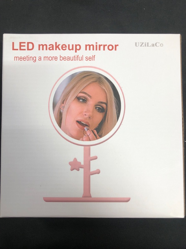 Photo 2 of 
Makeup Mirror with Lights: UZiLaCo Table Desk Mirror - 3 Color Brightness Adjustable, A Small 10x Magnifying Mirror, Rechargeable Mirror for Home, Office, School Dormitory, Travel and Gift