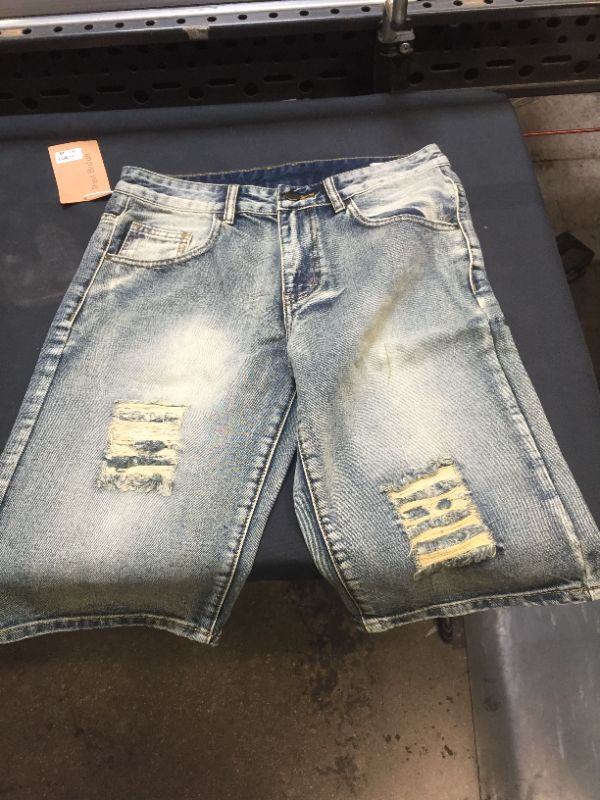 Photo 2 of DANT BULUN Men's Distressed Slim Fit Fashion Ripped Short Jeans Casual Denim Shorts with Hole size 30 