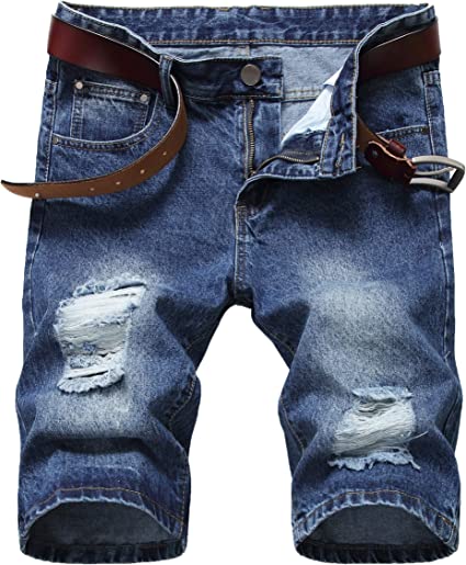 Photo 1 of DANT BULUN Men's Distressed Slim Fit Fashion Ripped Short Jeans Casual Denim Shorts with Hole size 30 