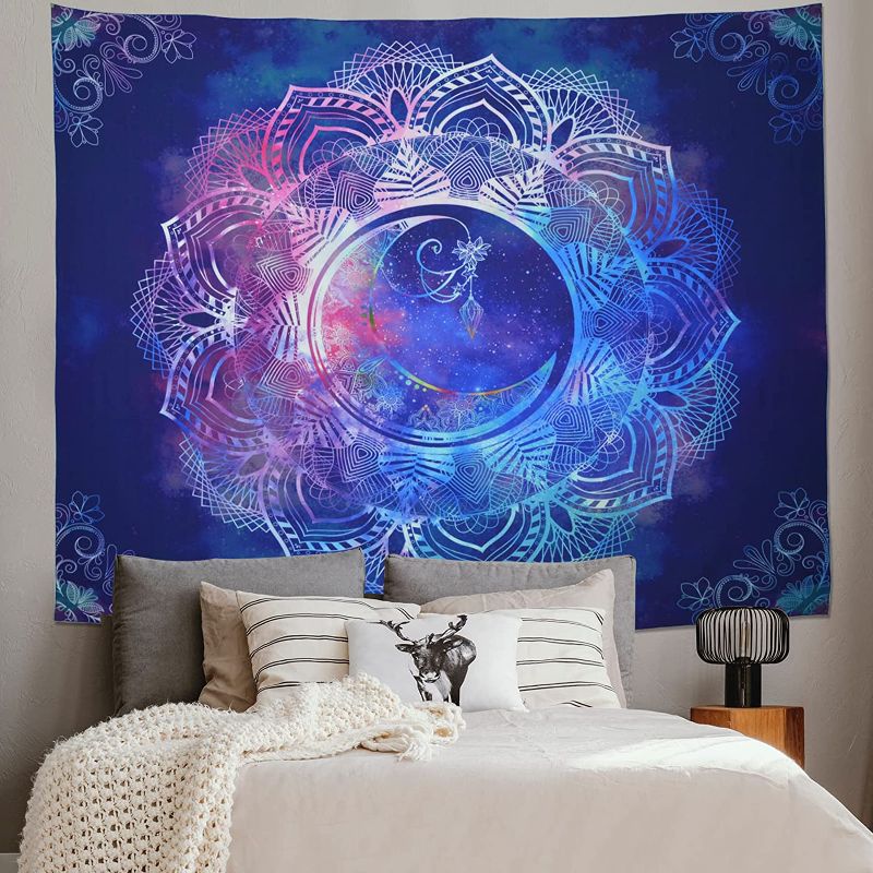 Photo 1 of Tupmnbry Psychedelic Mandala Tapestry Galaxy Space Wall Tapestry Blue Starry Night Sky Tapestry Moon Tapestry Celestial Tapestry Wall Hanging for Home Decor(W51.2×H59.1 inches)
