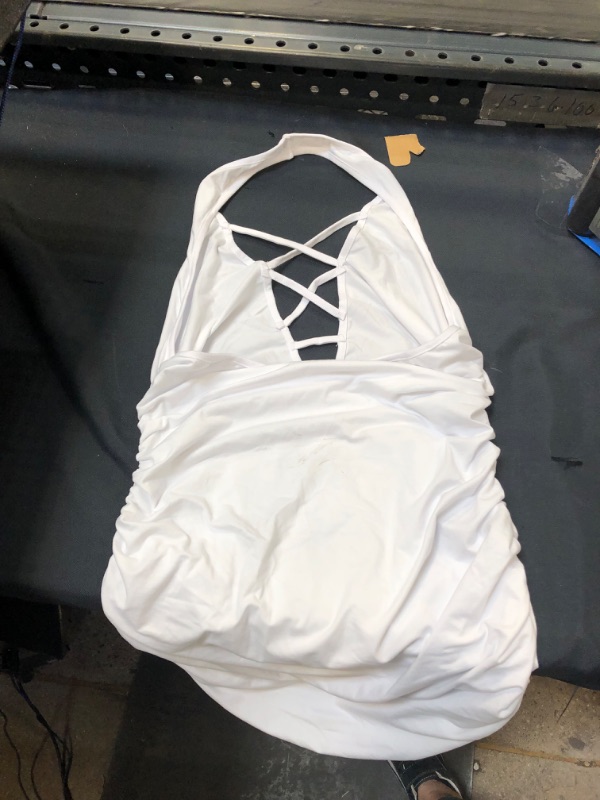 Photo 1 of Antopmen Women Summer V Neck Sleeveless Front Lace Up Backless Ruched Bodycon Mini Club Dress size L